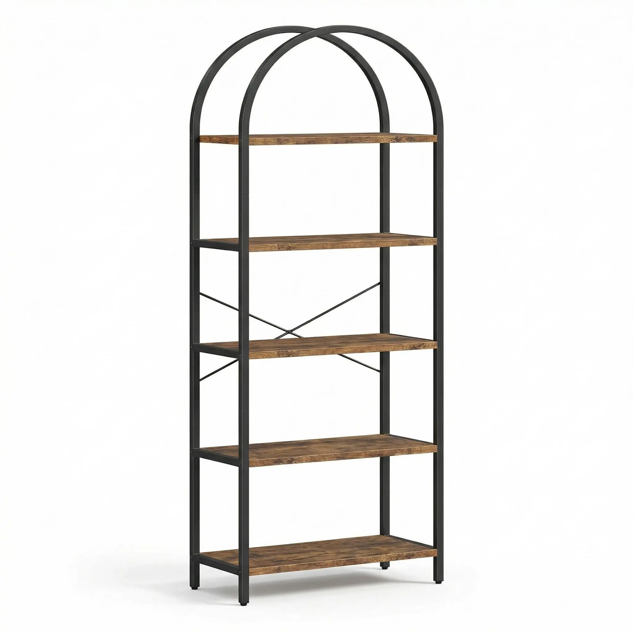 Garvee 5-Tier Contemporary Open Bookshelf, Arched Modern Standing Metal Bookcase with 20mm MDF Board, 30lb Capacity Adjustable Shelves for Bedroom, Living Room