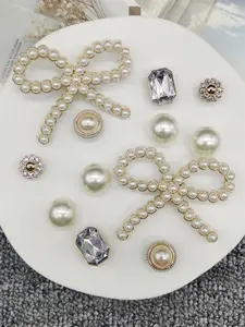 12PCS ABS Resin Golden Bowknot Flower Shoe Charms Bling Rhinestone Geometric Square Shoes Decorations Artificial Faux Bead Shoe Buckles Accessories DIY Mutlifunctional Shoe Clips Women Sandals Slides Slippers Decor Birthday Party Gifts(Shoes Not Included)