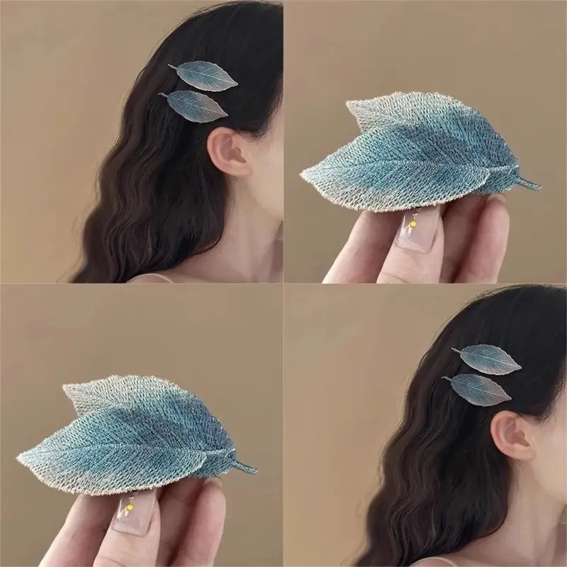 Embroidered Leaf Hair Clip, Gradient Color Lace Leaf Barrettes, Vintage Sweet Side Hair Pin for Women Daily Hair Accessory