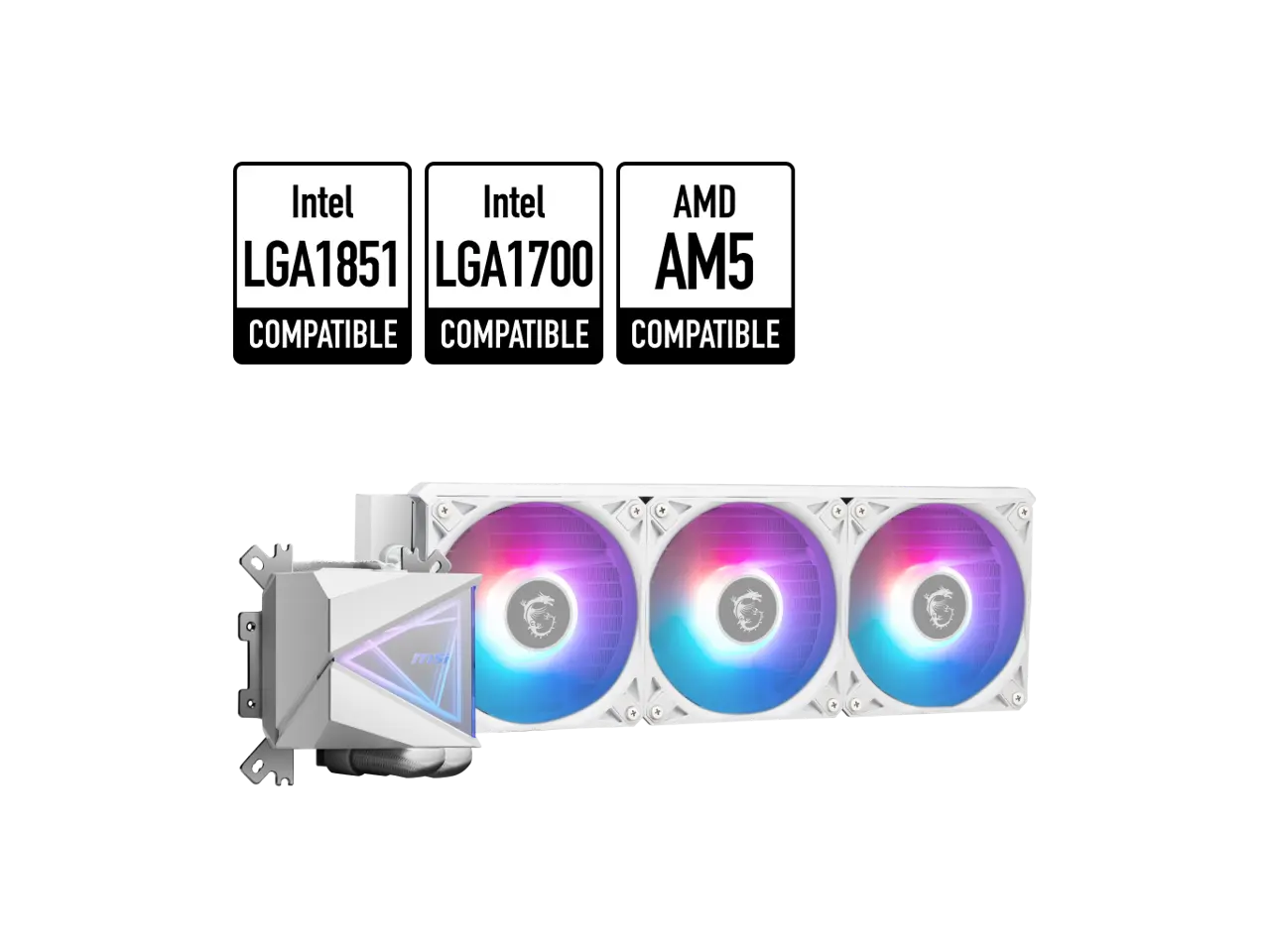 MSI MAG CoreLiquid I360 White - AIO ARGB CPU Liquid Cooler - Infinity Mirror Design - UNI Bracket - 360mm Radiator - Triple 120mm ARGB PWM Fans - LGA 1700/1851 / AM5/AM4 Compatible