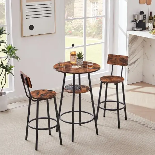 Bellemave Rustic Sturdy Round Indoor Bar Stool with 13.2'' Wide Circular Shelf & Backrest, 23.62 x 23.62 x 35.43 Inches, 31.00 lbs