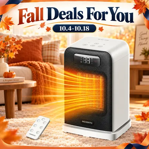 Morento 1500W Max Corded Portable Fast Heating Electric Space Heater - Small Adjustable Remote-Controlled Unit, Home/Office Use, Heat + Fan Modes, 30s Heat-Up, Thermostat, 24h Auto Shutoff, Overheat Protection#TikTokShopBlackFriday