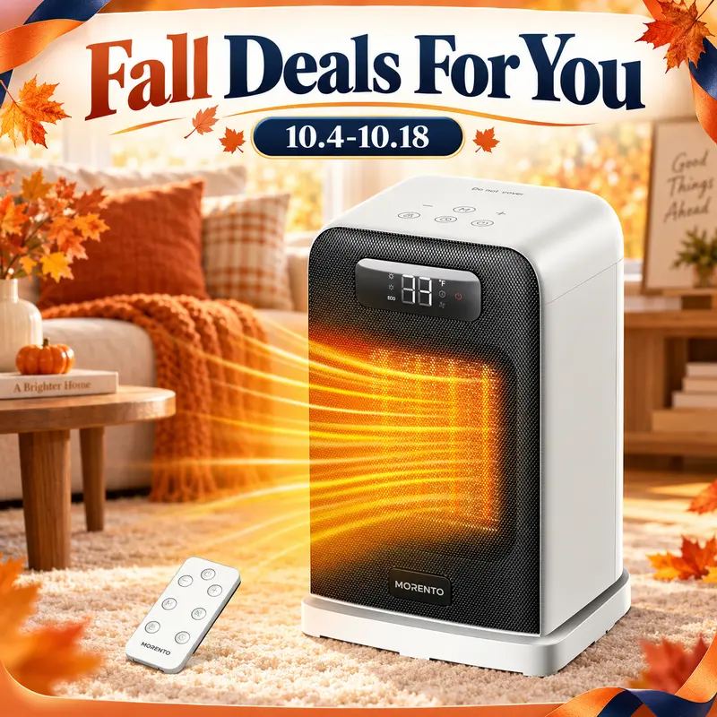 Morento 1500W Max Corded Portable Fast Heating Electric Space Heater - Small Adjustable Remote-Controlled Unit, Home/Office Use, Heat + Fan Modes, 30s Heat-Up, Thermostat, 24h Auto Shutoff, Overheat Protection#TikTokShopBlackFriday