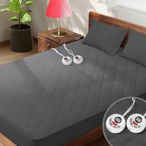 Heated Mattress Pad  Size Quilted Zone Heating Electric Bed Warmer Comfort Heat Mattress Pad Cover Dual Controller(10 Heat Setting | 1-12 Hours Auto Shut Off | with 8-21 Inch Deep Pocket) Gray