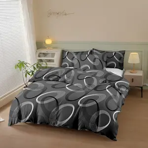 Geometric Round Print Thick Fleece Bedding Set, 3 Piece Polyester Fiber Sheet Set, Ultra Soft Breathable, Zipper Design, Bedroom & Dormitory Use, Soft Bedding Sets