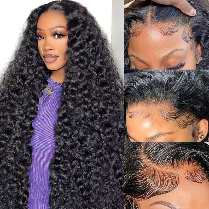 13X6 Deep Wave Lace Front Wigs Human Hair For Brazilian Virgin Hair 180% Density 13X4 Hd Transparent Lace Wigs  Pre-Plucked Natual Hairline With Baby Hair Half Up Half Down Wig