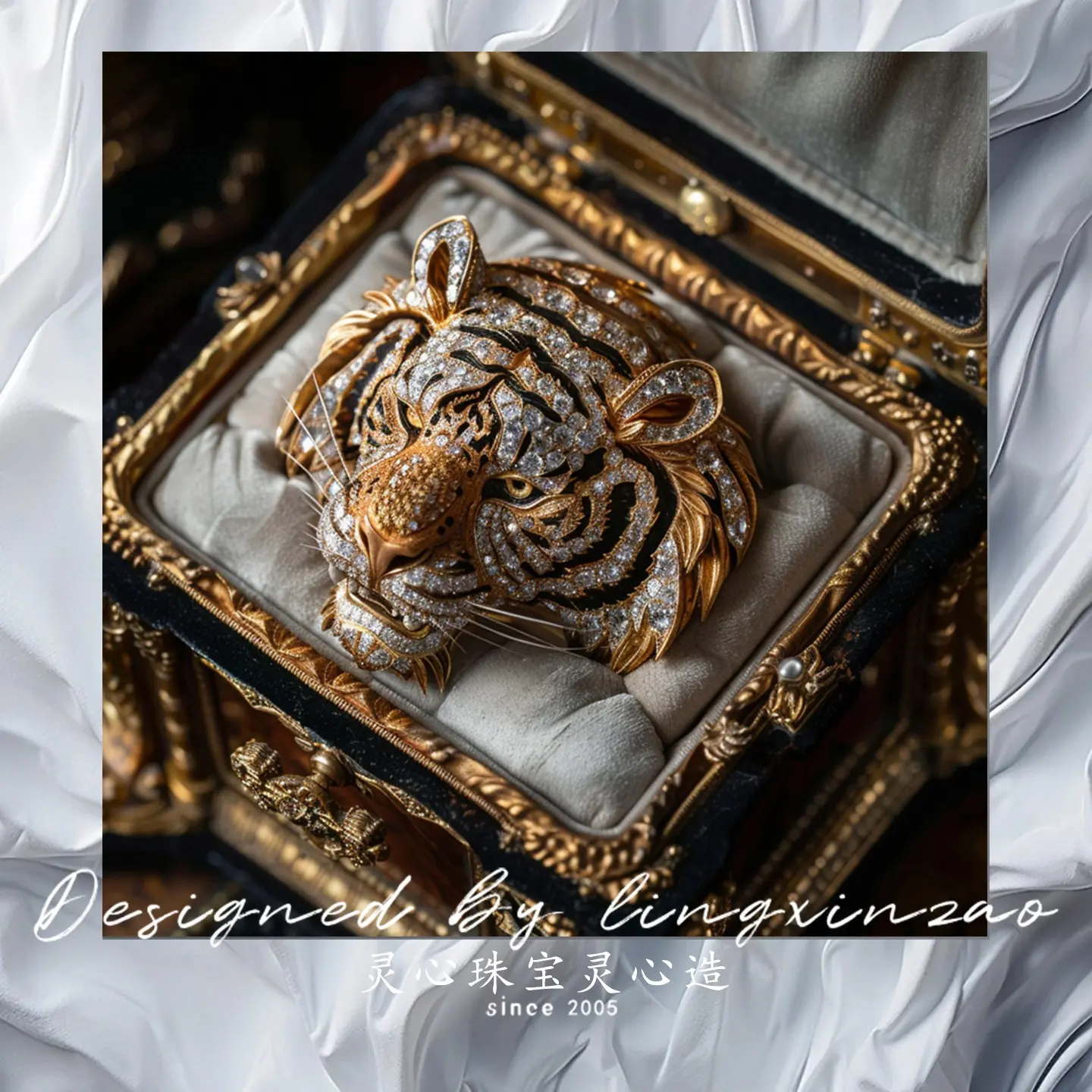 Luxury Realistic Tiger Head Brooch - Multi-Tone Gold-Plated Animal Lapel Pin with Cubic Zirconia & Enamel, Retro High-End Statement Jewelry for Formal Outfits