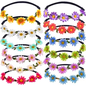 12 Pieces Flower Headband Girl Women Daisy Flower Crown Hippie Floral Wreath Headband for Festival Wedding Bridal Party (Classic)