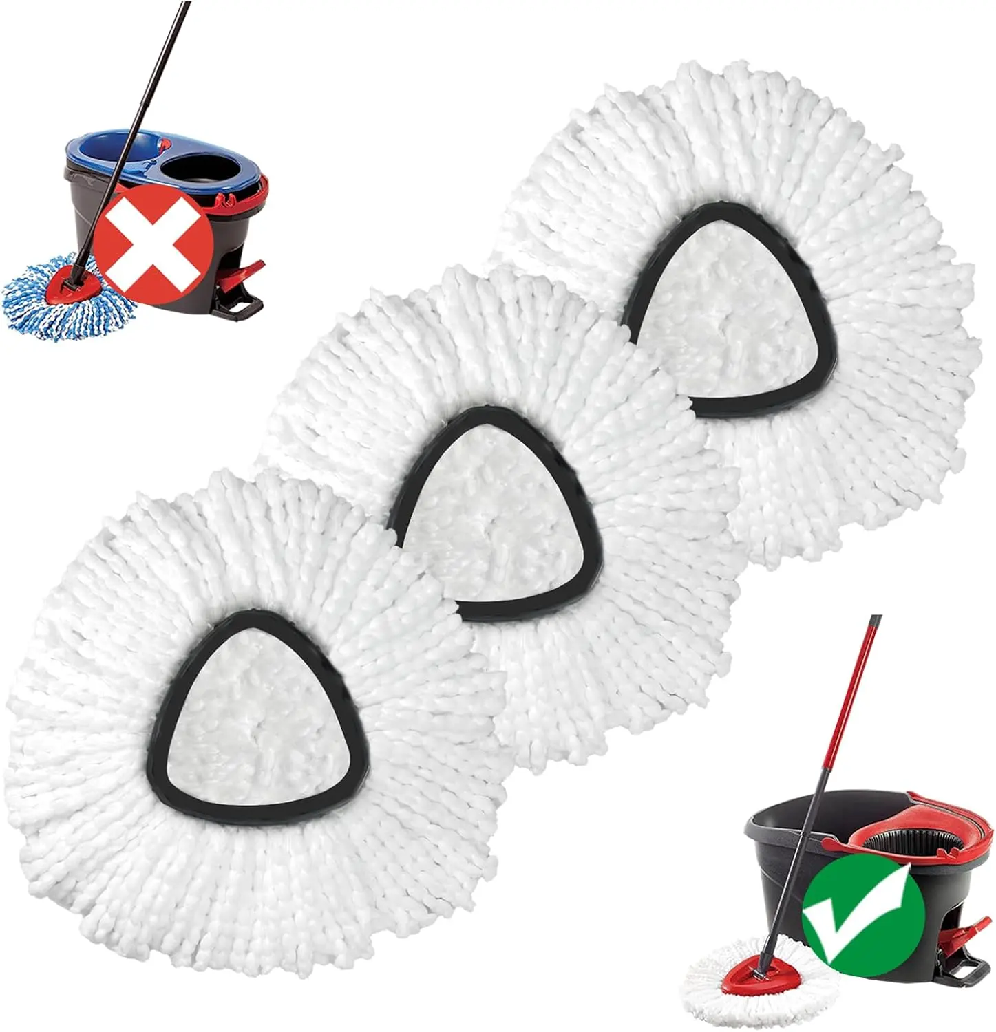 3-Pack Microfiber Self Wringing Mop Refills - Microfiber Towel Replacement Heads for Easywring 1-Tank System, Machine Washable Home Cleaning Supplies