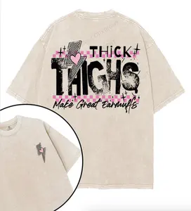 Thick Thighs Make Great Earmuffs Printed Gym Shirt, Vintage Washed Tee Cotton, Gym Shirt Women, For Men, Ful Size Menswear Top