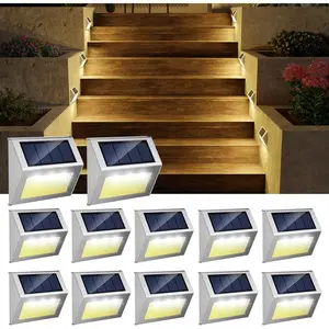 12 Pack Solar Lights Outdoor  for Stairs Decor, Solar Deck Lights Stainless Steel Step Fence Patio  Wall Lamp for Garden Pathway Walkway LED Lamp Light [Warm Light]
