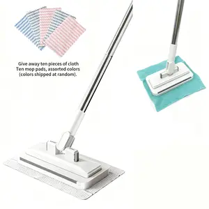 【Cleaning Assistant】No-wash Mop, Uses Disposable Face Towel, Hands-Free Replacement, Dry and Wet Multi Surface Floor Cleaner, Bathroom Cleaning, Includes 10 Disposable Cleaning Pads,Home Cleaning Supplies