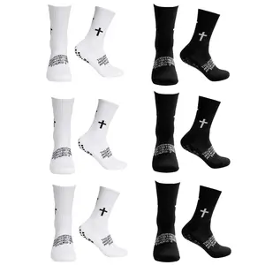 6 Pair of Men's Mid-Calf Soccer Socks, Breathable Sports Socks, White and Black, Color-Block Design + Silicone Grips, Mesh Ventilation Panels, Moisture-Wicking and Breathable, Athletic Style