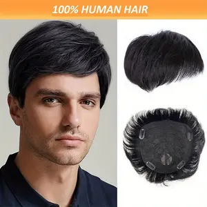 Wholesale Fashionable 2025 Men's Real Human Hair Topper Wig - Natural Looking Hairpiece for Balding/Thinning Hair, 16x18/18x20 (Choose Size), Straight Short Hair Replacement, Business & Everyday Use, Compatible with Caucasian Hair Types, Balding Coverage,
