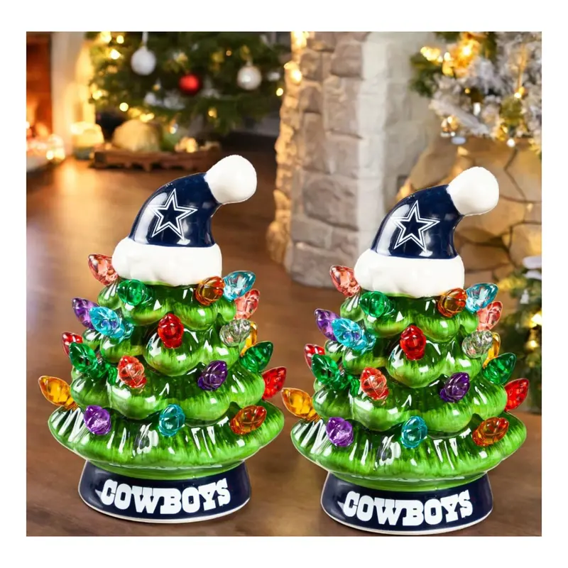 Evergreen Set of 2 4" LED Christmas Tree with NFL Team Logo