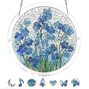 13-Piece Acrylic Suncatcher Puzzle Set, Whispering Flowers Series, 3 Sizes, 83-Piece Set, Golden Tide, DIY Window Decor, Home & Garden Decoration
