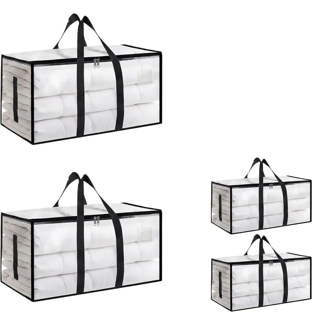 2/4/6 Packs Extra Large Heavy Duty Moving Bags — Waterproof Storage Totes with Zippers & Handles, Foldable for College Dorm and Home Storage (Clear)