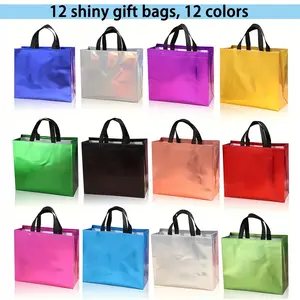 Colorful Reusable Non-woven Fabric Gift Bag, 12pcs/set Gift Wrapping Bag with Handle, Gift Packaging Supplies for Wedding & Birthday & Party