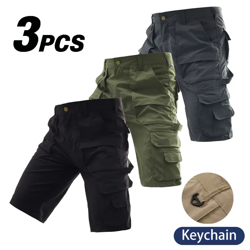 3 Pack Men's Tactical Cargo Shorts Multi Pockets with Keychain Loop Quick Dry Durable Outdoor Hiking Work Casual Summer Shorts s pants