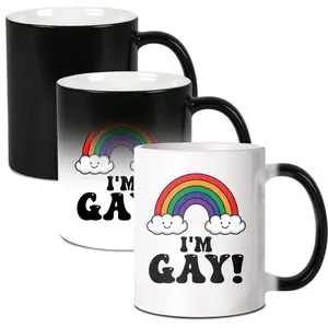 I'm Gay Funny Rainbow Pride Coming Out Image Reveal Color Changing Coffee Mug Heat Changing Mugs 11 oz. Gay Gift. Funny Gay Gift.