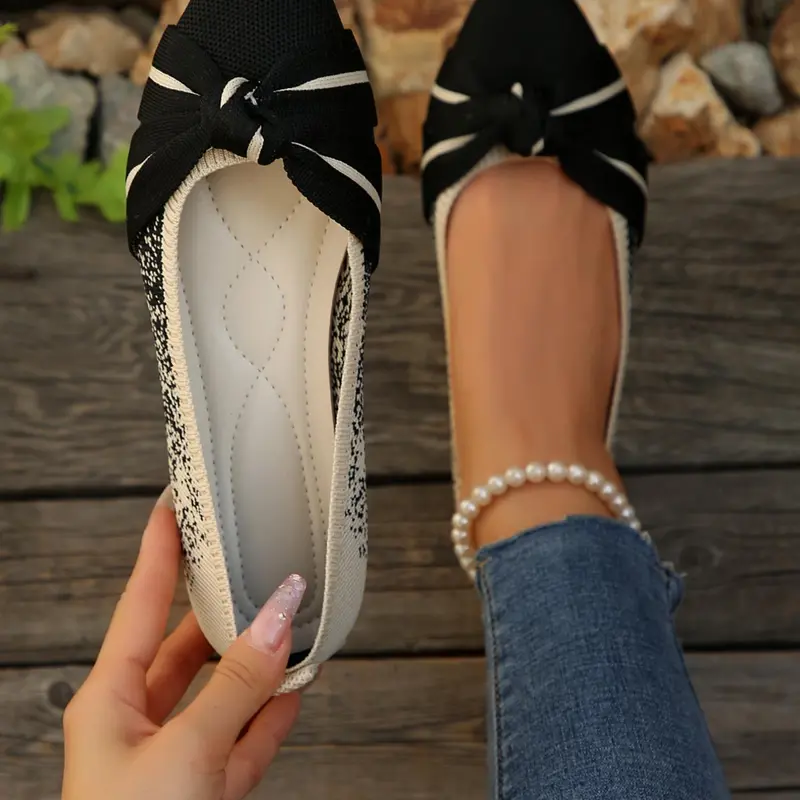 Women's Bowknot Design Flat Shoes, Slip on Flats, Casual Comfortable Breathable Dance Shoes for Daily Wear, Lightweight Breathable Shoes for All Seasons, Girl