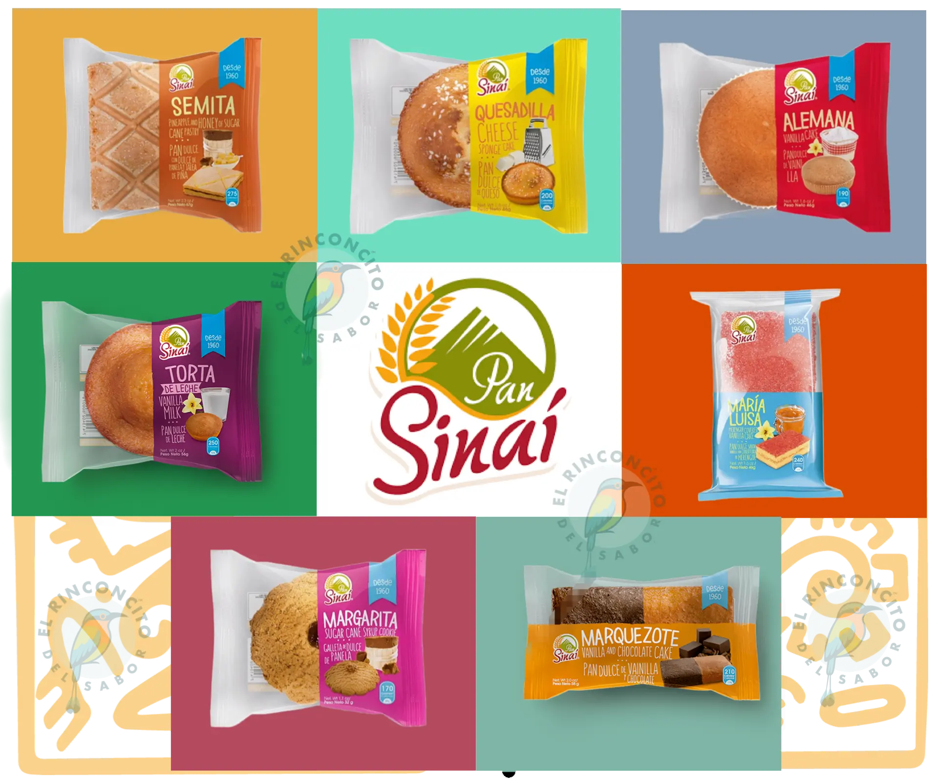Cajita de Pan Sinai, Pan Dulce Salvadoreño Imported El Salvador Traditional Assorted Sweet Bread & Cookie Box - 14-Piece , Ambient, Includes Quesadilla, Maria Luisa, Semita, Margarita, Torta de Leche, Marquezote, 2x Alemanas,