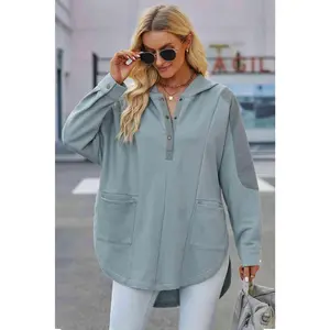 Long Sleeve Buttoned Hoodie with Pockets