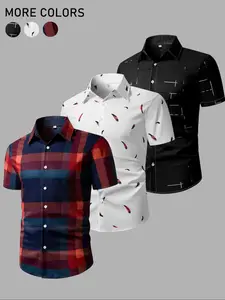 Men's Regular Fit Plaid Print Short Sleeve Shirt, Casual Comfy Top for Summer, Men's Clothes for Daily Wear