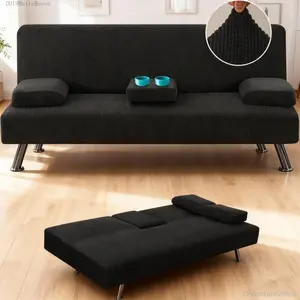 4 Pieces Stretch Futon Covers Sofa Bed Slipcover with Removable Armrests and Cupholders Covers Furniture Protector High Spandex Small Checks Jacquard Fabric, Black FFVentureVibe8DD19MatteMaven