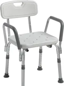 Shower Chair with Back and Padded Arms, Adjustable Height Bath Stool with Nonslip Feet, Tub Chair for Elderly, Bath Seat with Back, 350 LB Weight Cap, White