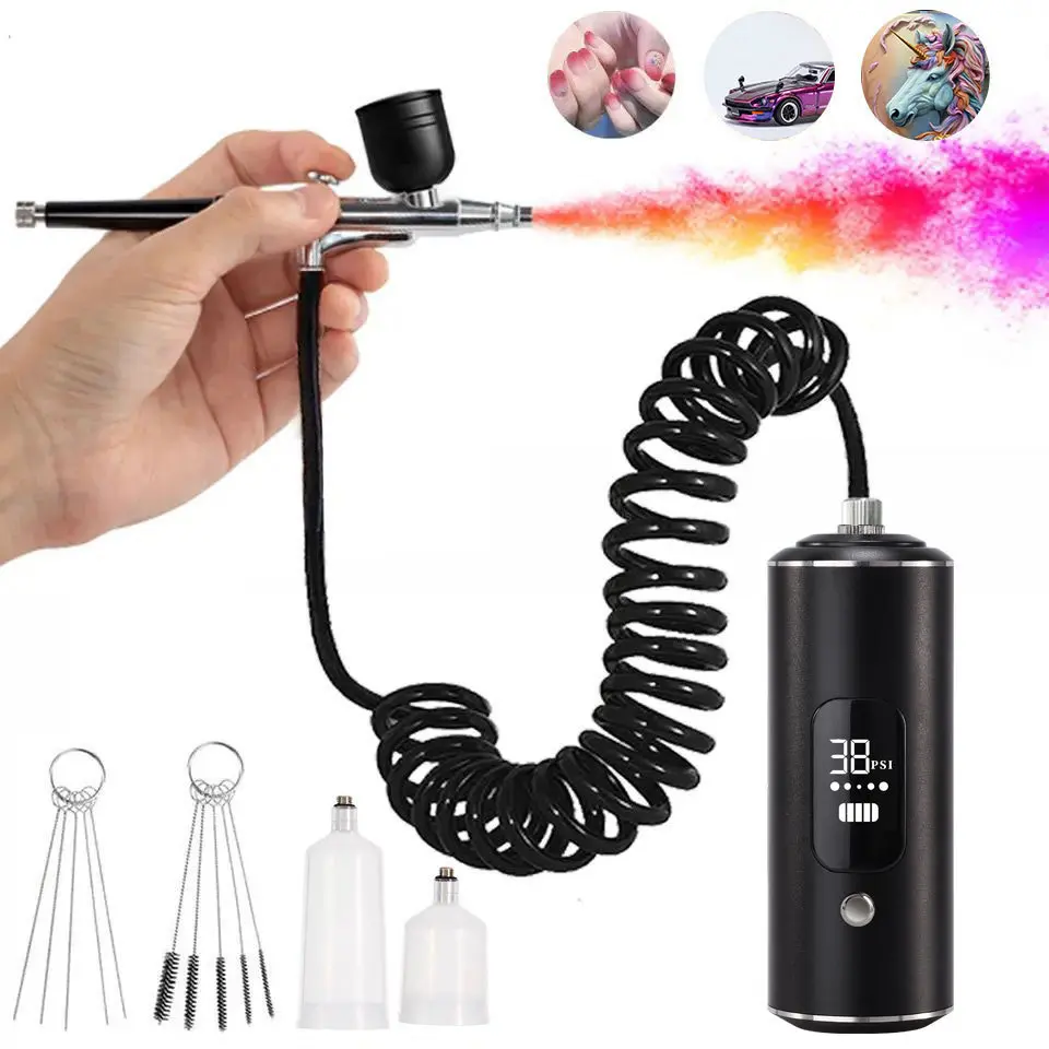 Professional Electric Air Compressor Kit with Spray Gun, Airbrush, Digital Display - 38 PSI Max, Nail Supplies for Nail Art, DIY Crafts, Oxygen Infusion Therapy (Home Supplies Duster Tool)