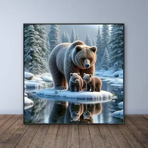 Bear Family Pattern DIY Diamond Arts Colorful Painting Kit without Frame, DIY 5D Diamond Arts Colorful Painting Kit, Wall Art Decor for Home