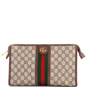 Pre-owned GUCCI Canvas Coated Clutches & Wristlets Ophidia Pouch GG Coated Canvas Medium by Rebag