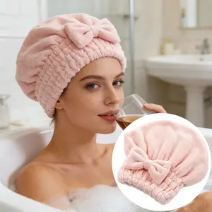 Hair Towel Cap Super Absorbent Microfiber Wrap Drying Cap with Bow-Knot Anti Frizz Turban for Curly Long Wet Hair Protection