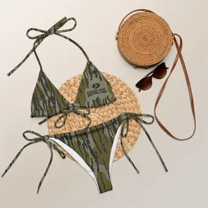 Matching Couple Swimwear - Mossy Oak Bottomland Camo String Bikini & Men's Board Shorts Set  Classic Bark Hunting Style Outdoor Swimsuits, Quick-Dry Camouflage Beachwear for Lake & River Life, Country Couple Gift,