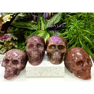 4 PCs Natural Strawberry Quartz Crystal Skull
