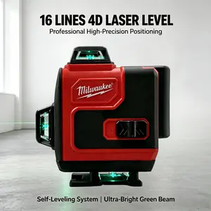 Milwaukee Cloth Bag 360° Green Laser Level, ±3° Self Leveling, IP54, 532nm Green Laser, 12/16 Lines, 25m Range, Lithium Powered For Construction & Renovation