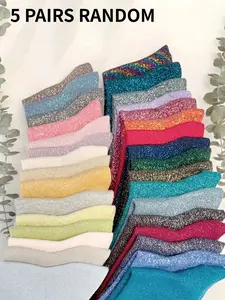 1 Pair/5 Pairs Women's Fashionable Multicolored Shimmering Gold and Silver Thread Knee-High Socks Available in solid colors and candy hues Trendy and vibrant, comfortable and versatile Perfect for parties, gatherings, and everyday wear
