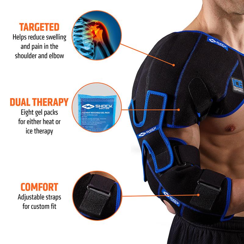 Shock Doctor ICE Recovery Shoulder Elbow Compression Wrap - Gel Support for Sprain Relief & Injury Support - Adjustable Straps for Enhanced Comfort - 6 Removable Gel Packs - Premium N-Tex Neoprene - HSA/FSA Eligible