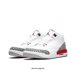 White-Red Leather Mid-Top Sneakers with Grey Elephant Print and Red Heel Accents