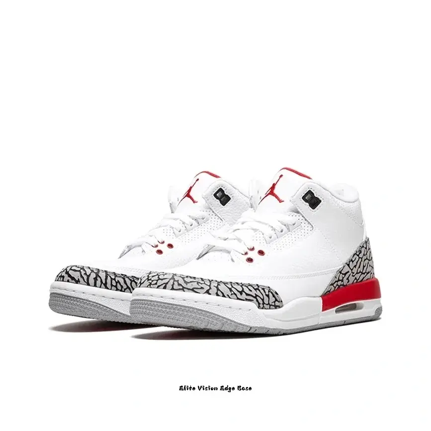 White-Red Leather Mid-Top Sneakers with Grey Elephant Print and Red Heel Accents