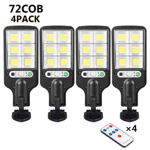 4 Pack Solar Street Light Outdoor with 120 LEDs Each – Smart Remote & IP65 Motion Sensor – 3 Modes (Security/Dim/Highlight) for Pathways, Garages – Heavy-Duty Waterproof Lighting Solution for Home & Outdoor Areas, Nice Gifts for Parents