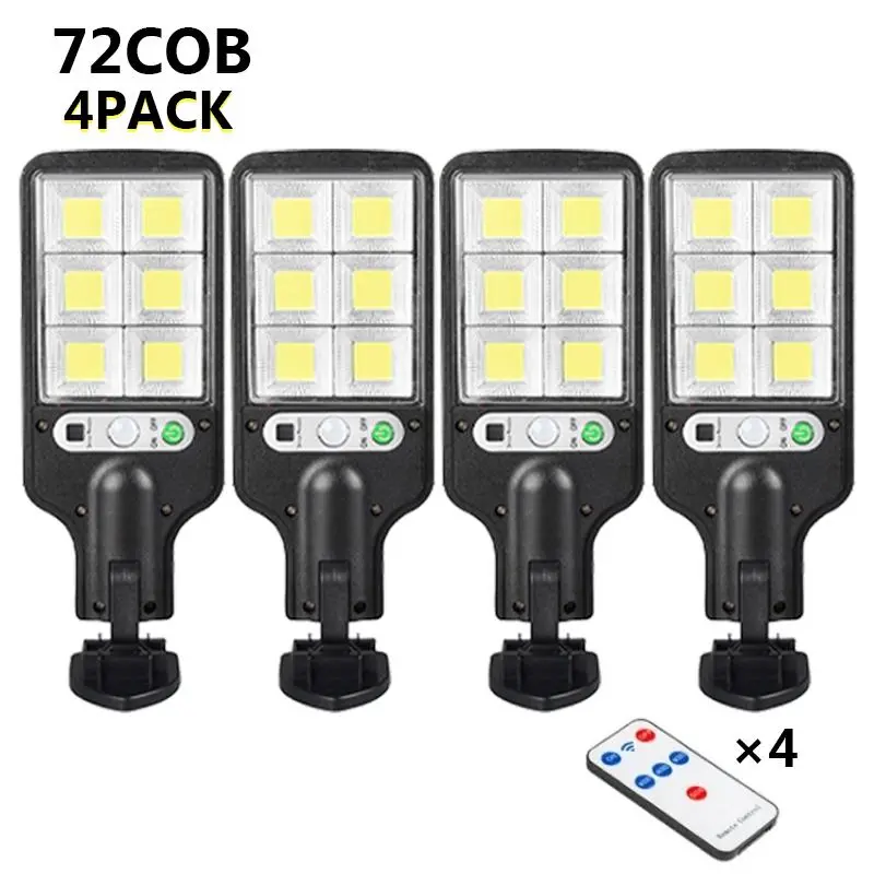 4 Pack Solar Street Light Outdoor with 120 LEDs Each – Smart Remote & IP65 Motion Sensor – 3 Modes (Security/Dim/Highlight) for Pathways, Garages – Heavy-Duty Waterproof Lighting Solution for Home & Outdoor Areas, Nice Gifts for Parents