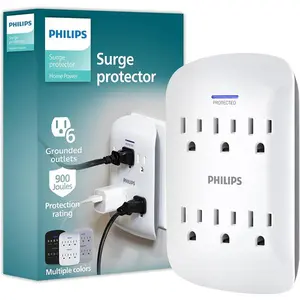 Philips 6-Outlet Extender Surge Protector, Wall Tap, 900 Joules, 3-Prong, Space Saving Design, Protection Indicator LED Light, ETL Listed, White, SPP3461WA/37