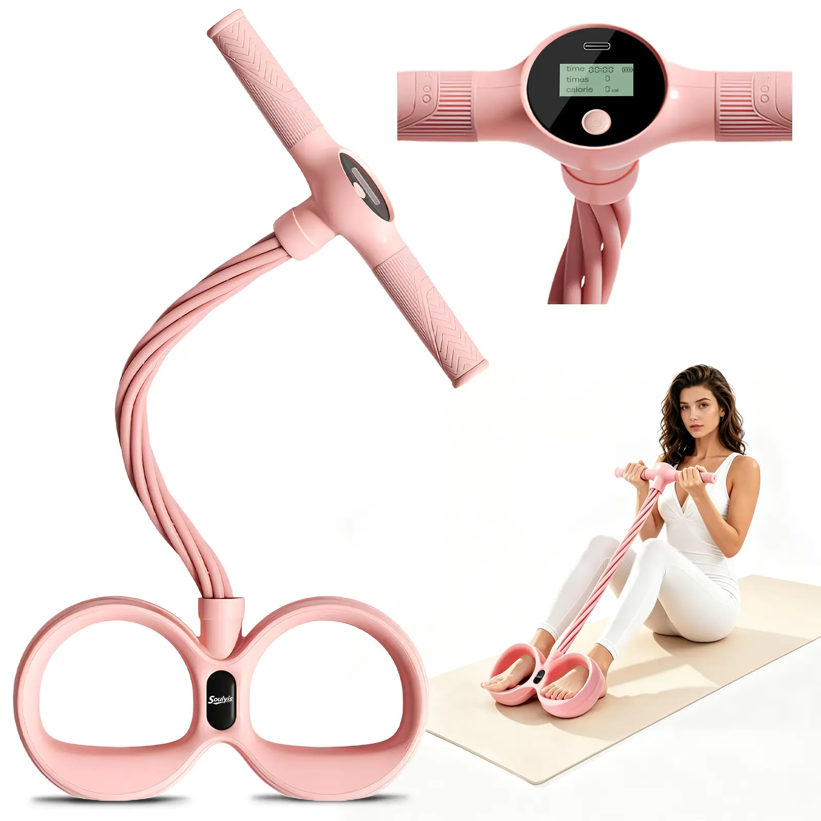 Soulyis Pedal Resistance Bands with Handles, 6-Tubes Multifunction Pedal Resistance Band, Natural Rubber Foot Pedal Resistance Bands, Fitness Bands for Abdomen, Waist, Arm, Leg, Pilates