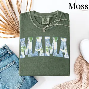 Floral Mama Shirt Comfort Colors Hydrangea Blue Mama Shirt Trendy Mama Shirt Gift For Mom Preppy Mama Tee Mother's Birthday Gift