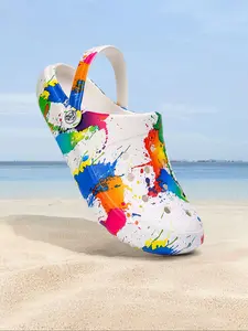 Fashionable Colorful Graffiti Pattern Slides, Casual Comfortable Slippers for Beach, Non-slip Slippers for Indoor & Outdoor Wear, Walking Shoes, White