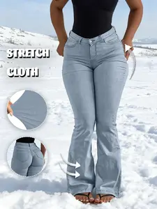 Women’s low-water wash high-waisted butt-lifting slightly flared jeans; stretchy slim-fit slimming flared denim pants. Form-fitting silhouette + high-stretch fabric that hugs curves and sculpts the figure—super eye-catching for everyday streetwear!