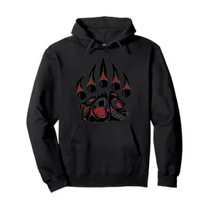 Men's Black Indian Bear Claw Graphic Hoodie - Street Style Crew Neck Sweatshirt, 60% Cotton 40% Polyester Blend, Super Soft & Breathable 290gsm, Regular Fit Casual Pullover for Spring/Fall Daily Wear