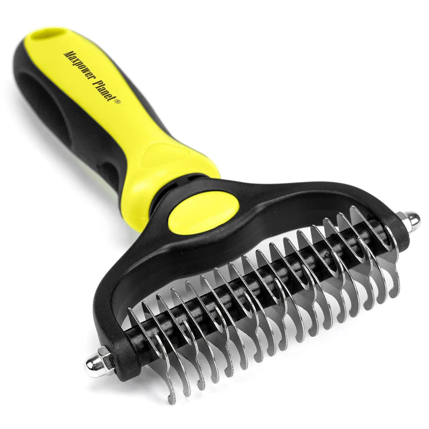 Pet Grooming Brush-Double Sided Shedding and Dematting Undercoat Rake Comb for Dogs and Cats, No More Nasty Shedding or Flying Hair pert grooming fur min